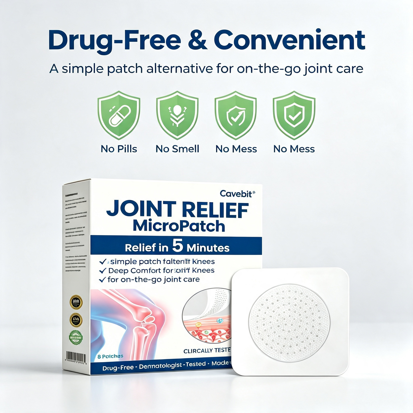 Cavebit Hyaluronic Acid Microneedle Joint Patch Bundle | Deep Knee & Joint Stiffness Relief, Odor-Free No-Pill Joint Support Patches